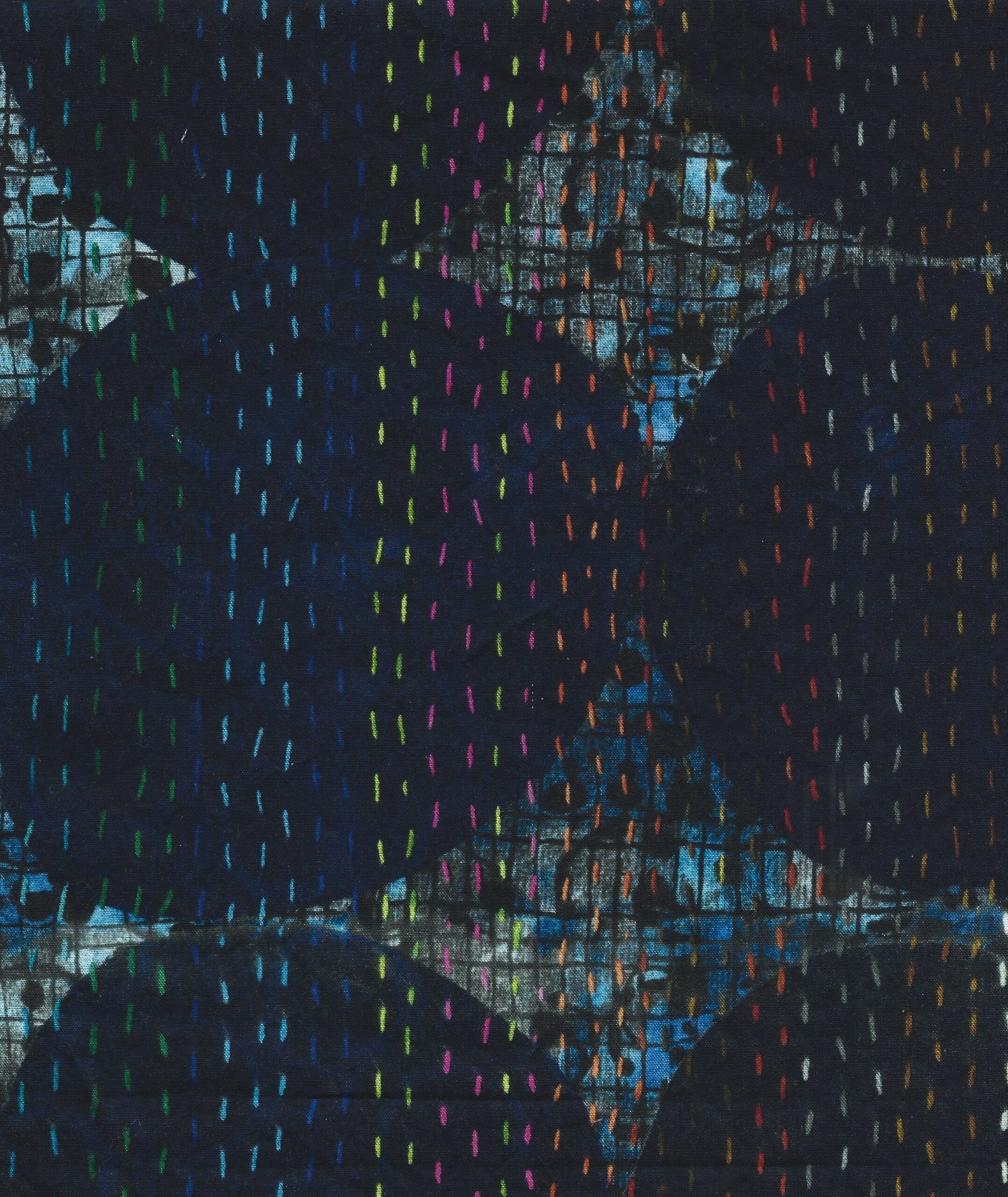 Blue-Black Circles with Colored Rain